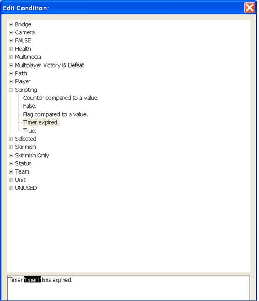 Edit Condition Window: Timer 'timer1' has expired.